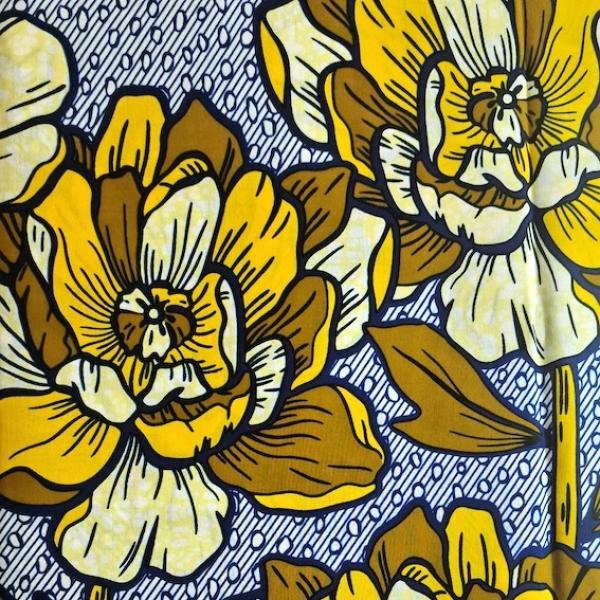 Afrikanischer Wax Print Stoff Baumwolle YELLOW FLOWERS